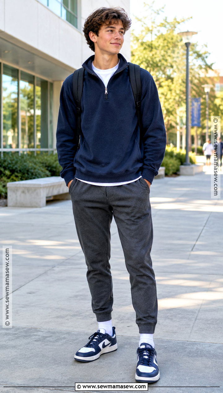 Boys Quarter Zip and Joggers Outfit - 15 Casual Fall Outfits for Boys