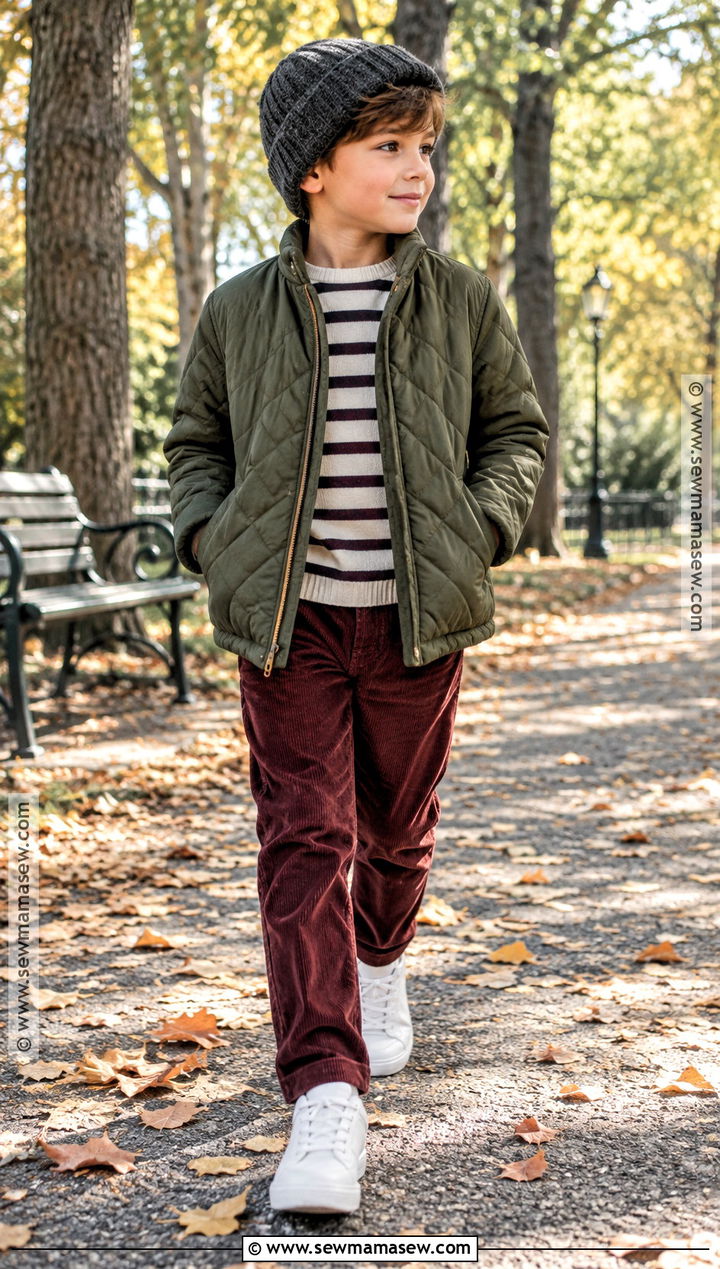Boys Quilted Jacket And Corduroy Pants Fall Outfit - 20 boys fall outfits for kids