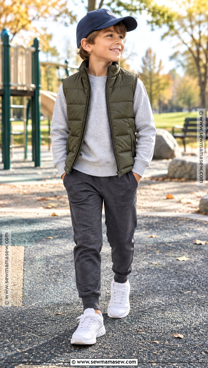 Boys Quilted Vest With Joggers Outfit - 15 boys fall fashion ideas 2026