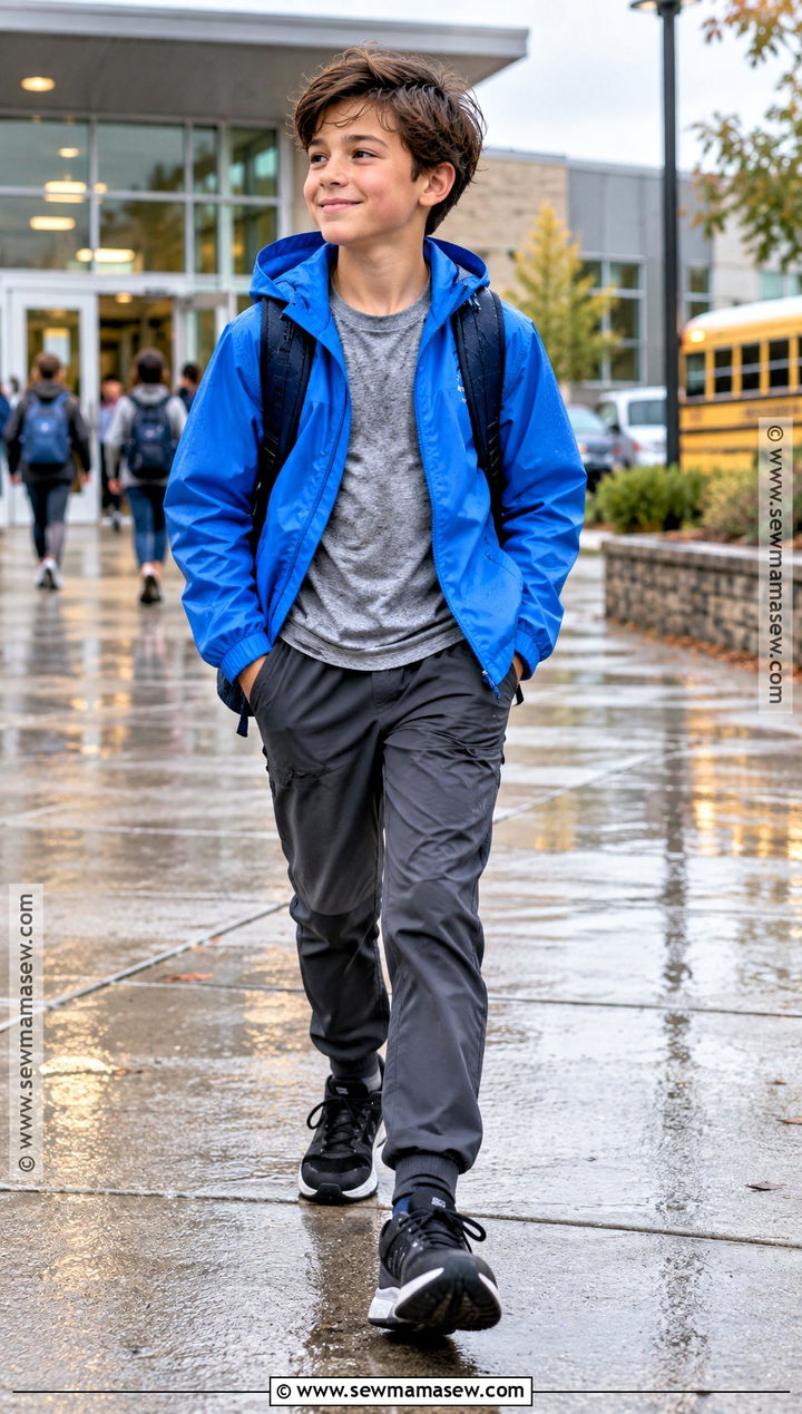 Boys Rain Jacket And Tech Pants Outfit - 15 boys capsule wardrobe back to school ideas