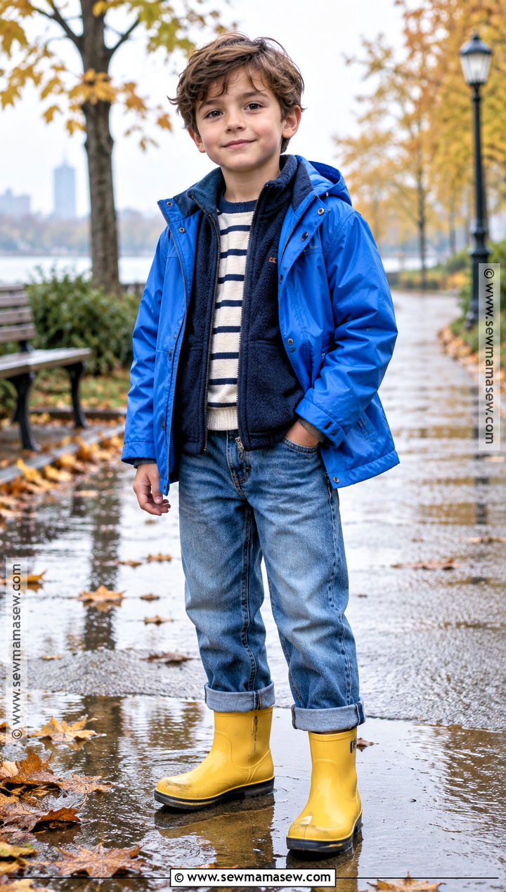 Boys Rain Jacket With Jeans And Boots Fall Outfit - 15 kids fall outfits for boys