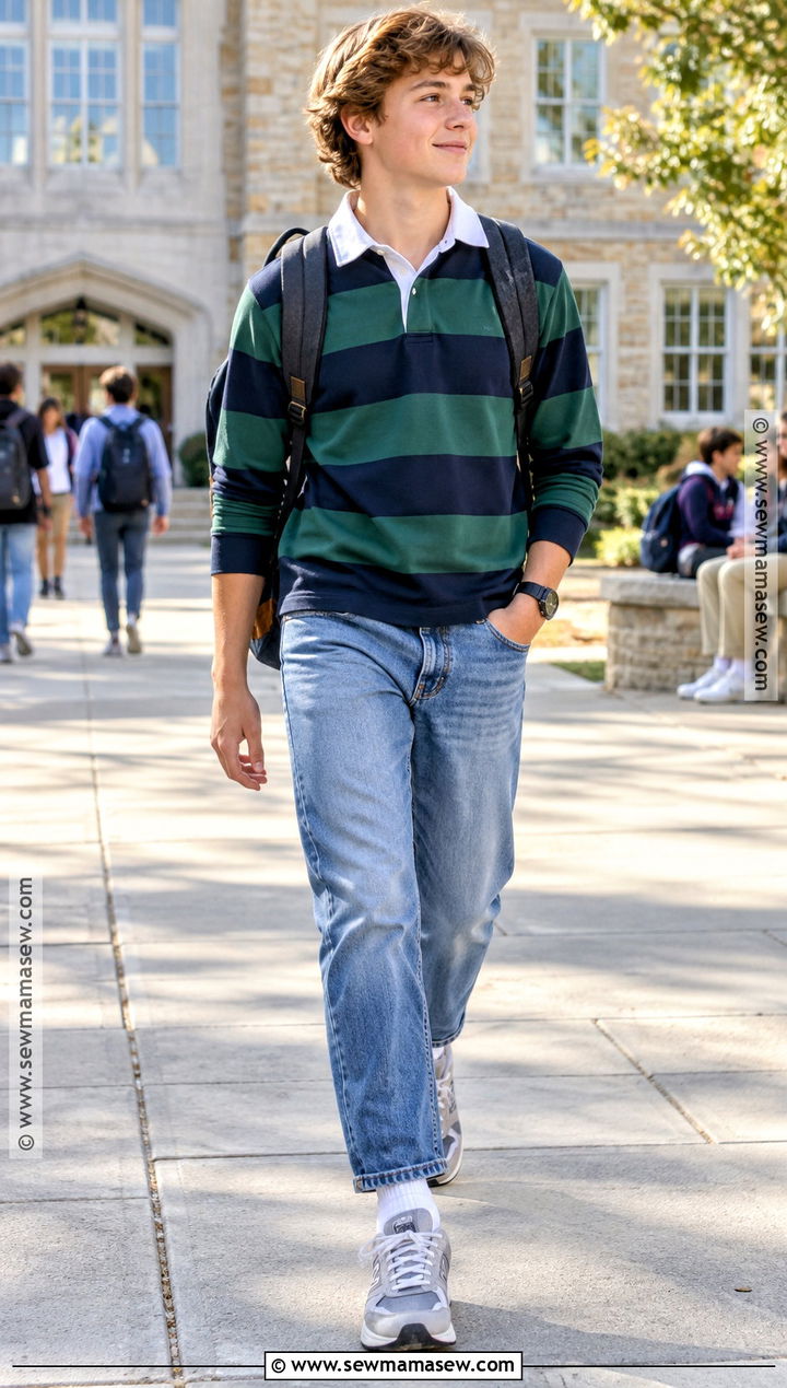 Boys Rugby Shirt And Relaxed Jeans Outfit - 15 boys back to school clothes