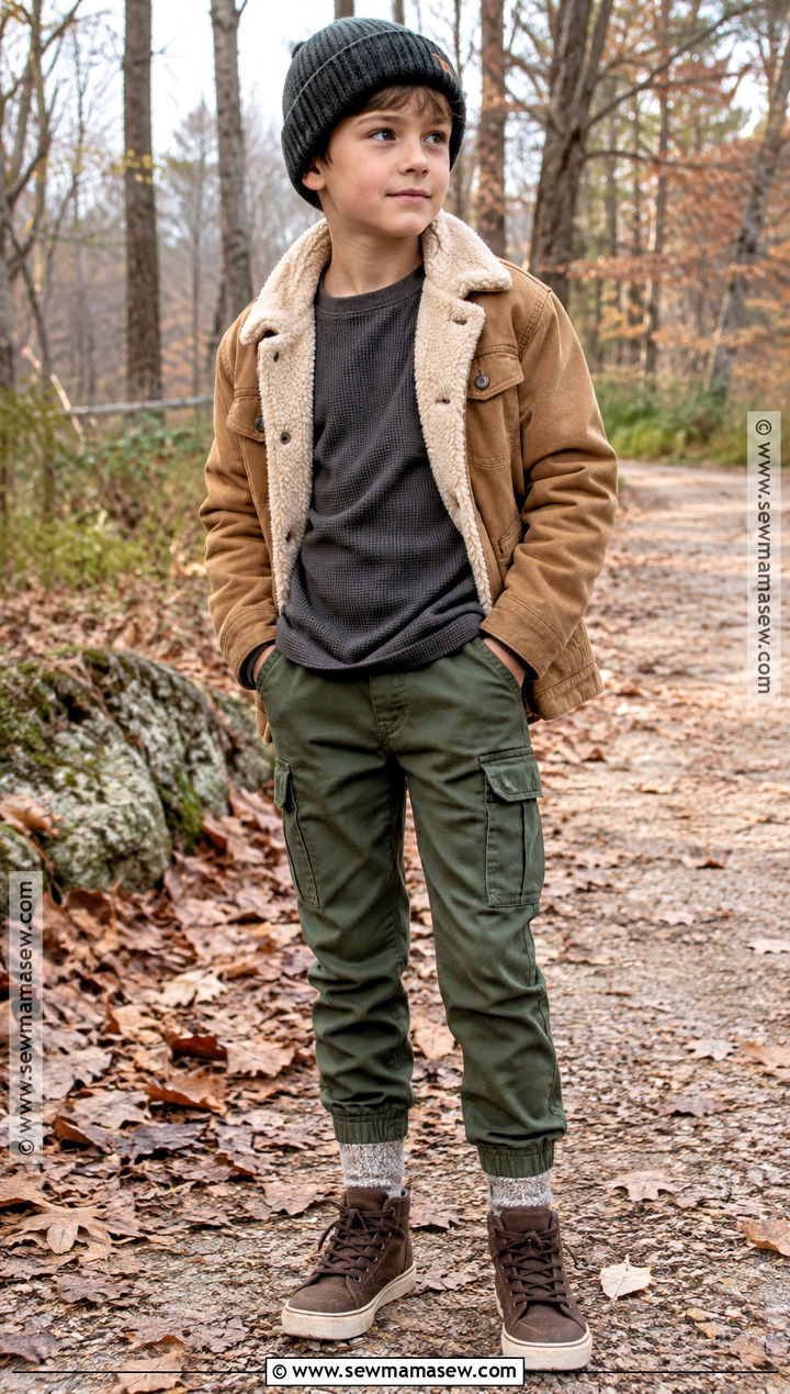 Boys Sherpa Jacket And Cargo Pants Fall Outfit - 25 boys fall outfits