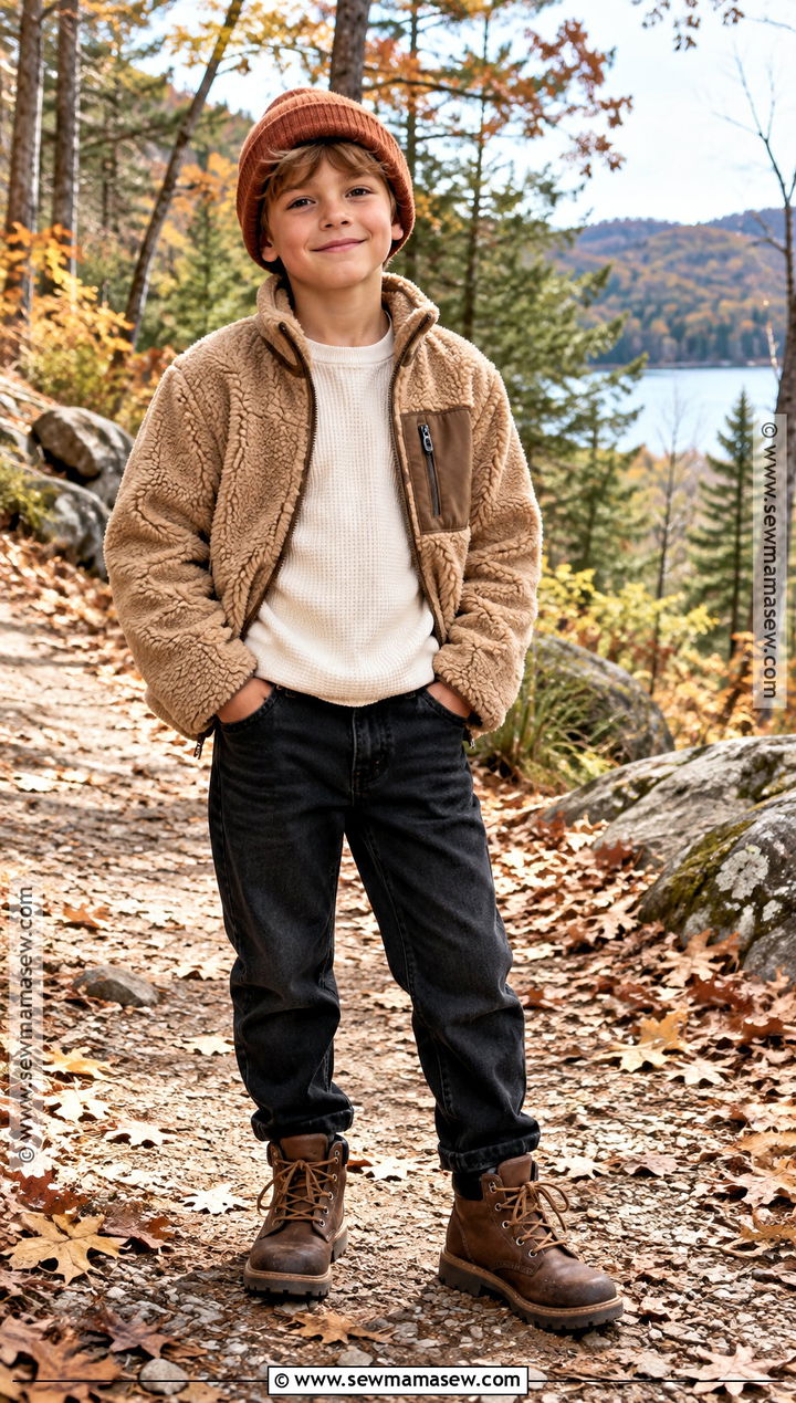 Boys Sherpa Jacket With Black Jeans Fall Outfit - 15 kids fall outfits for boys