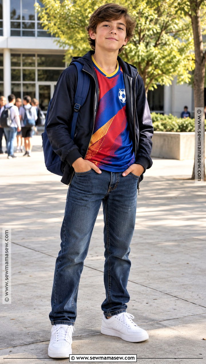 Boys Soccer Jersey And Denim Outfit - 20 Back To School Outfits for Boys
