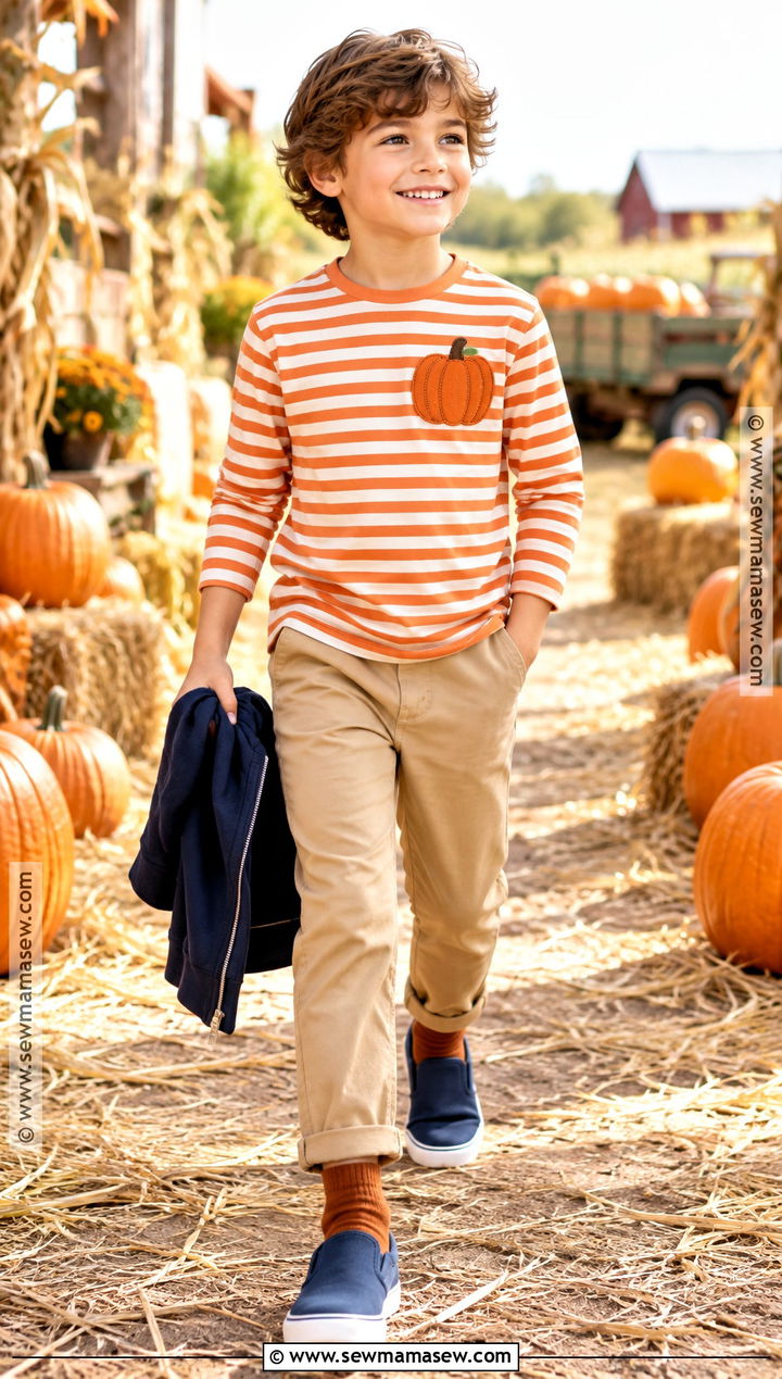 Boys Striped Pumpkin Shirt With Khaki Chinos - 15 boys pumpkin shirt ideas