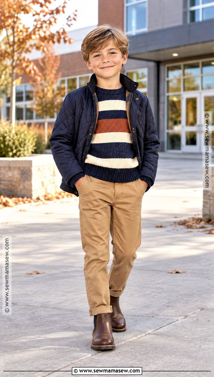 Boys Striped Sweater With Chinos Fall Outfit - 15 kids fall outfits for boys