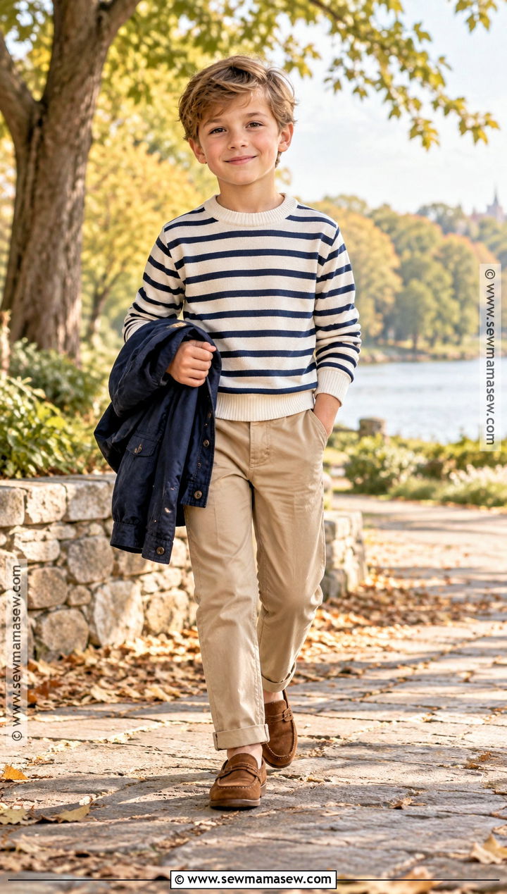 Boys Striped Sweater With Chinos Outfit - 15 boys fall fashion ideas 2026