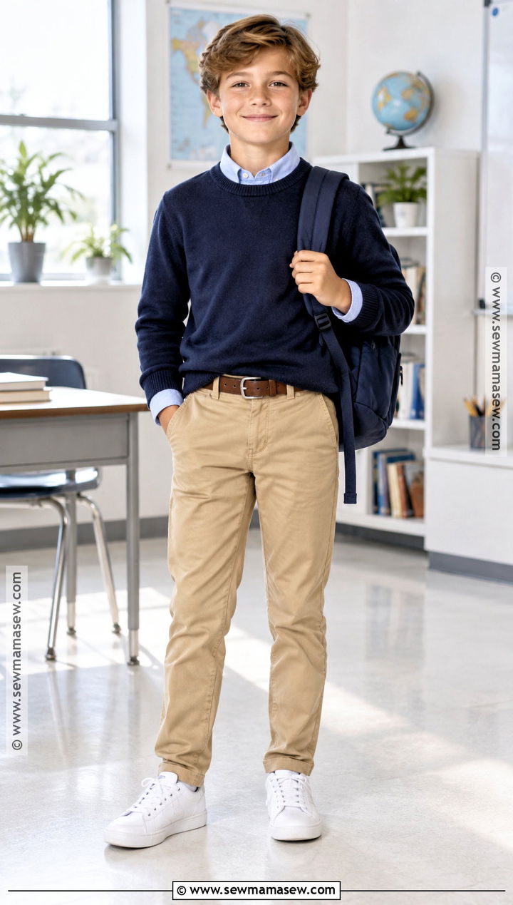 Boys Sweater And Oxford Shirt Outfit - 15 boys capsule wardrobe back to school ideas