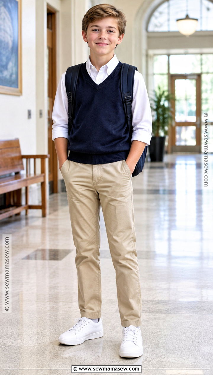 Boys Sweater Vest And Collared Shirt Outfit - 20 Back To School Outfits for Boys