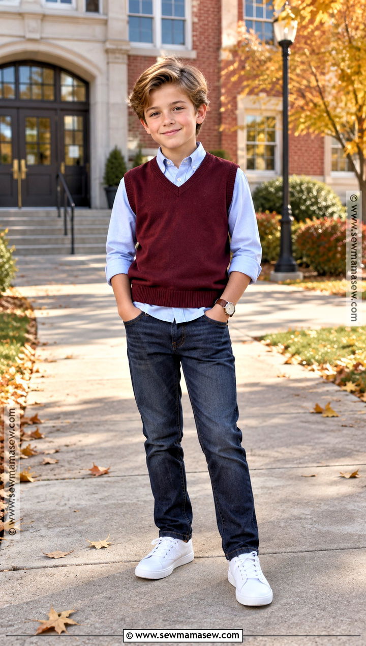 Boys Sweater Vest And Jeans Fall Outfit - 15 boys fall style ideas