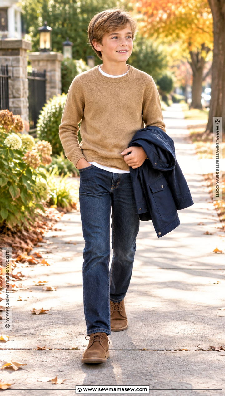 Boys Sweater and Dark Wash Jeans Outfit - 15 Casual Fall Outfits for Boys