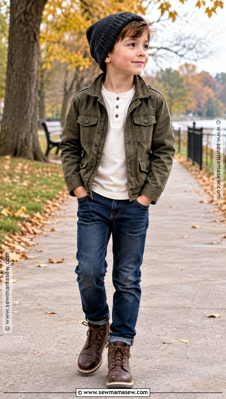 Boys Utility Jacket And Henley Fall Outfit - 25 boys fall outfits