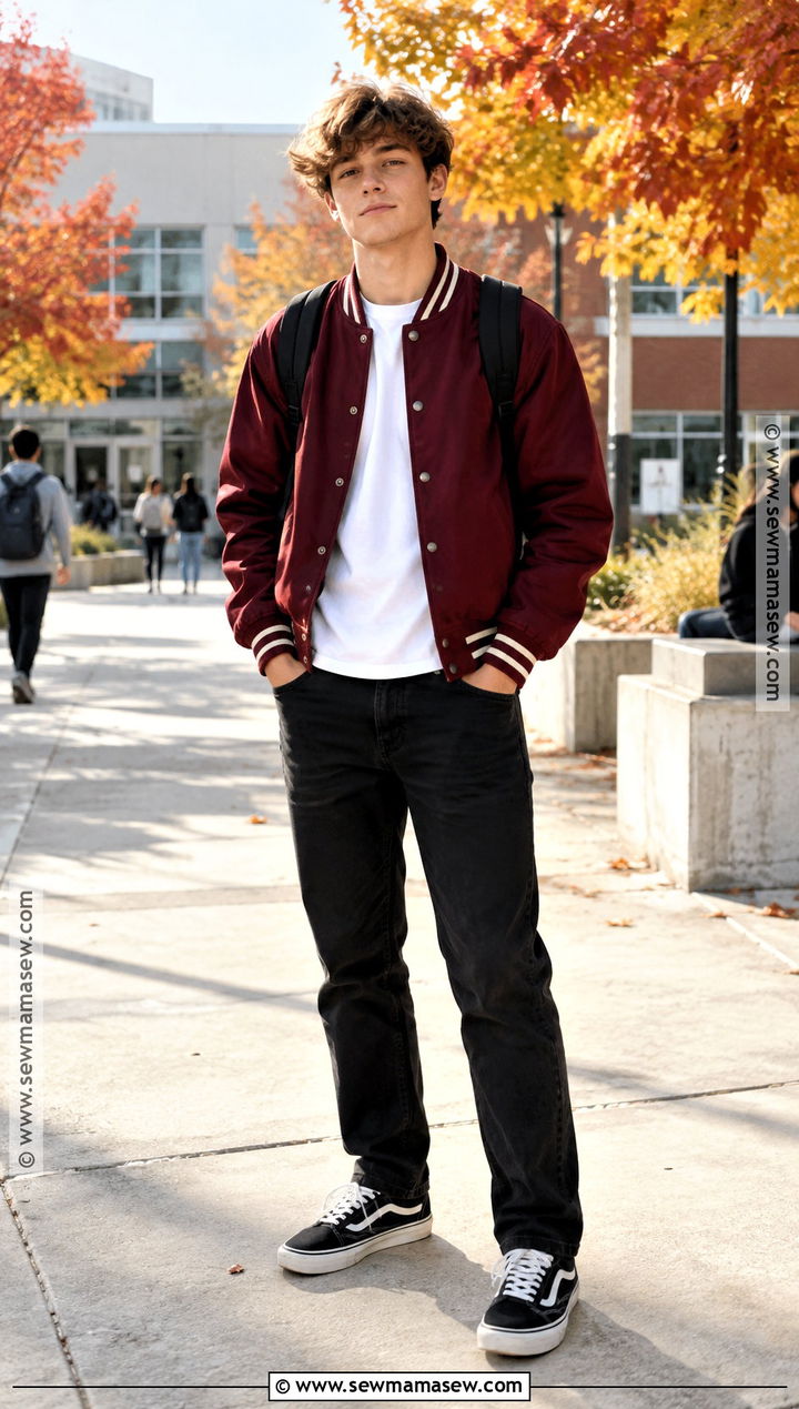 Boys Varsity Jacket And Black Jeans Fall Outfit - 25 boys fall outfits