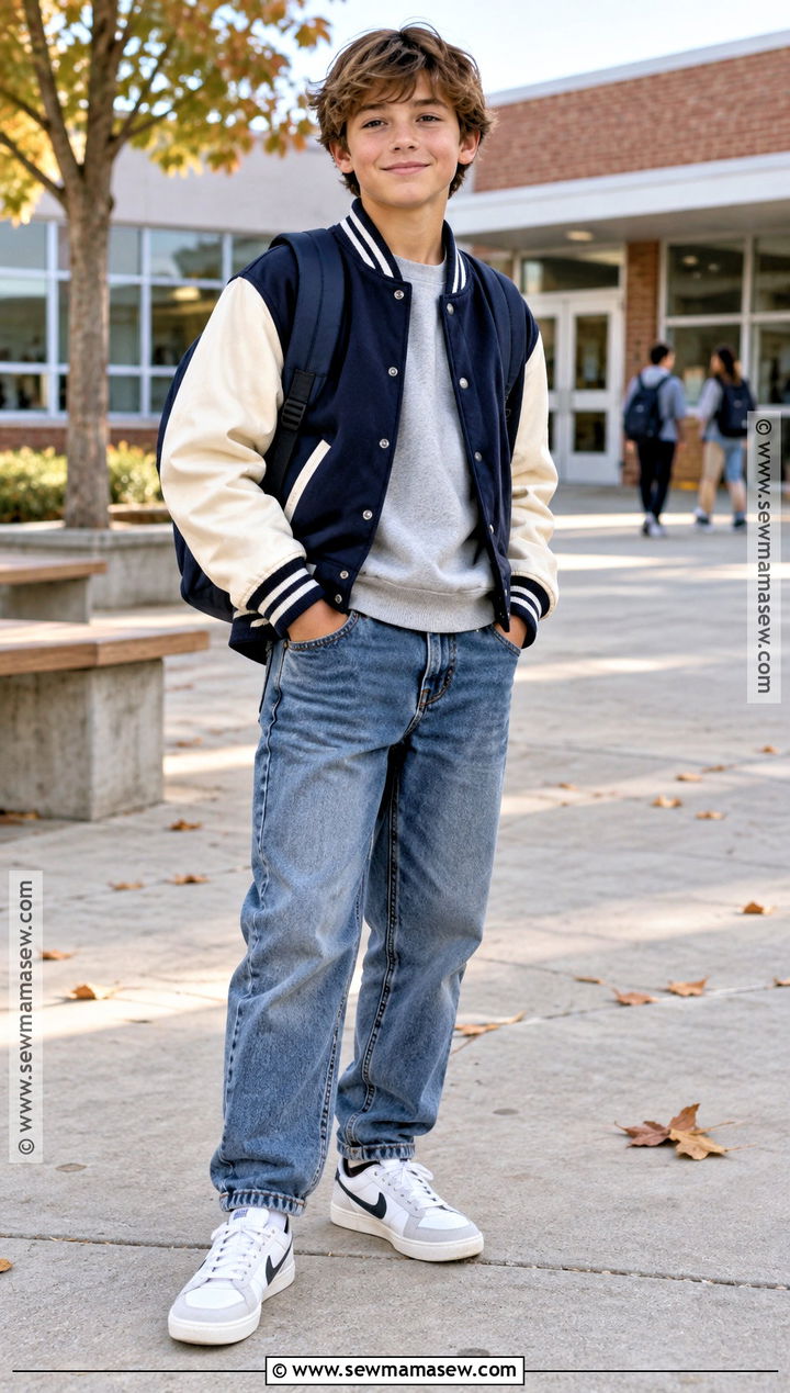 Boys Varsity Jacket With Sweatshirt And Jeans - 15 boys fall clothes