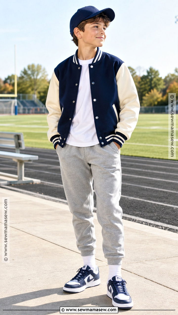 Boys Varsity Jacket and Sweatpants Outfit - 15 Casual Fall Outfits for Boys