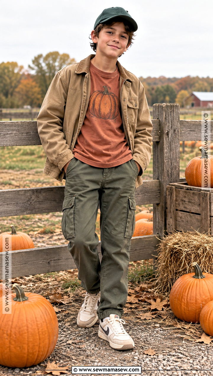 Boys Vintage Pumpkin Shirt With Cargo Pants - 15 boys pumpkin shirt ideas