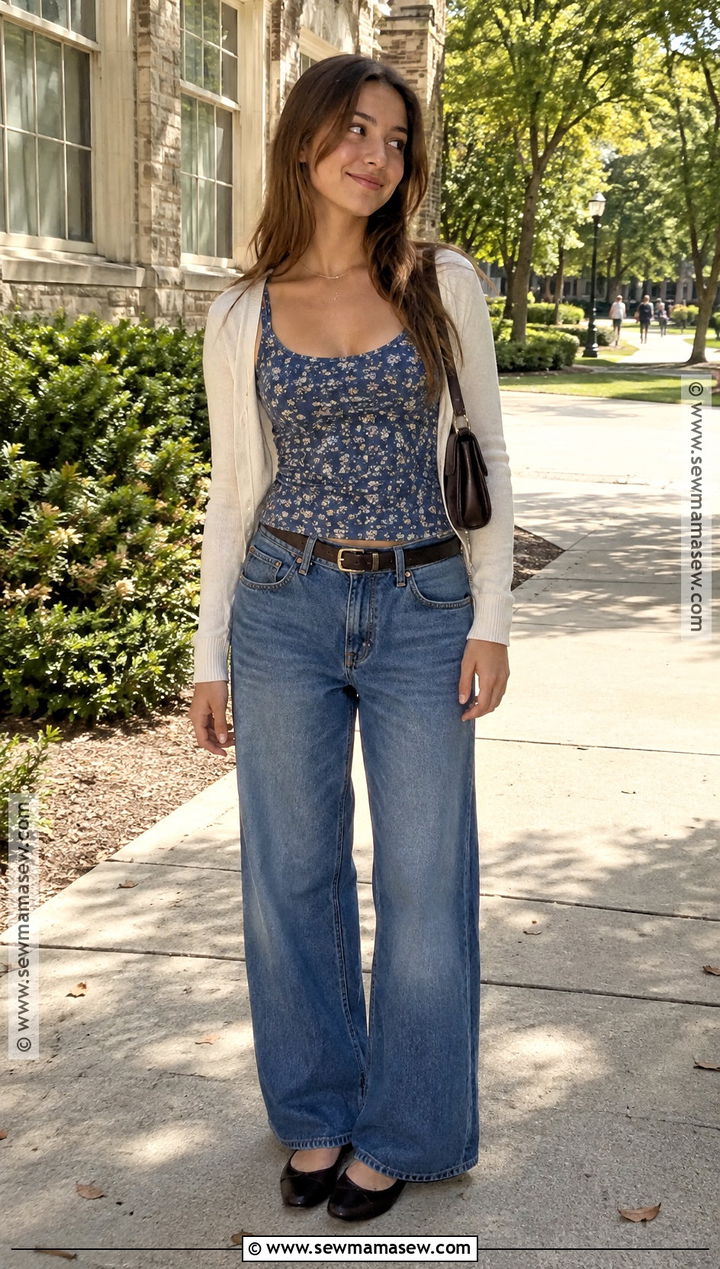 Brandy Floral Top And Wide Leg Jeans Outfit - 15 brandy back to school outfits