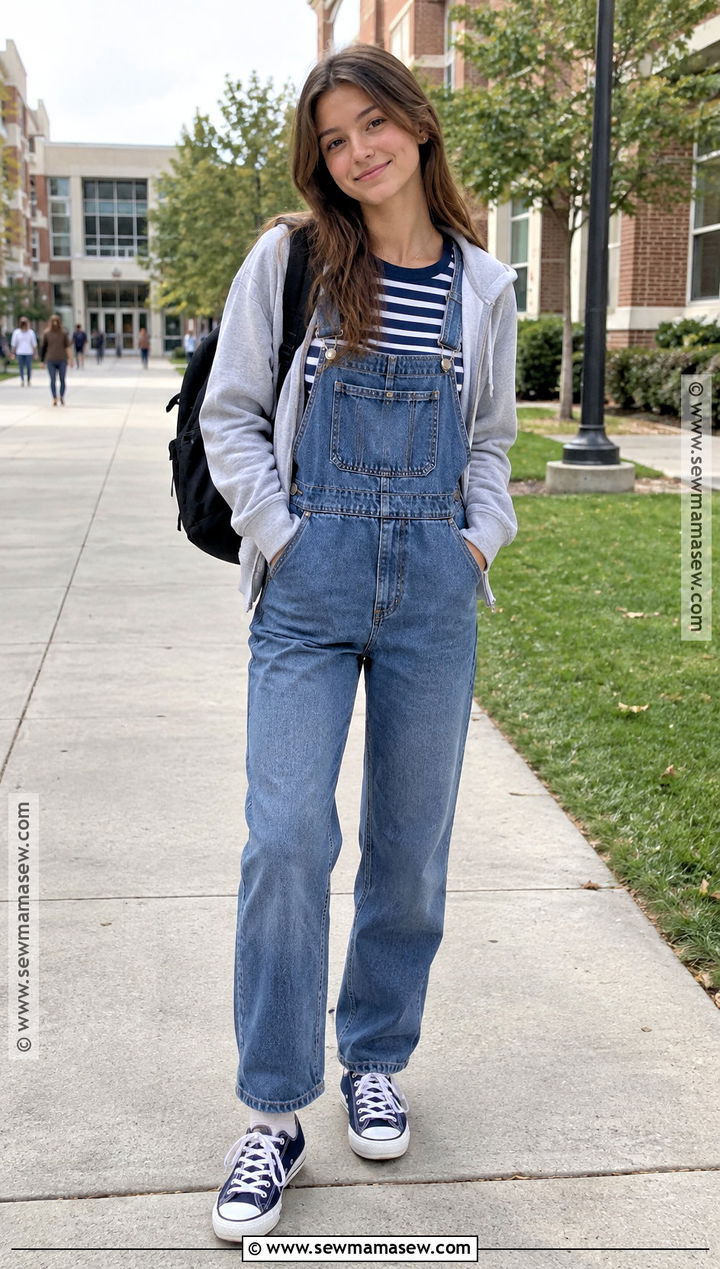 Brandy Long Sleeve Top And Denim Overalls Outfit - 15 brandy back to school outfits