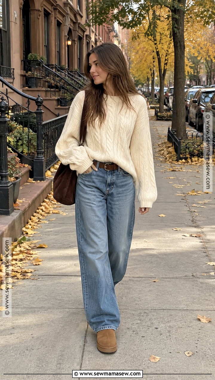 Brandy Melville Cable Knit Sweater And Baggy Jeans Outfit - 20 Brandy Melville Fall Outfits