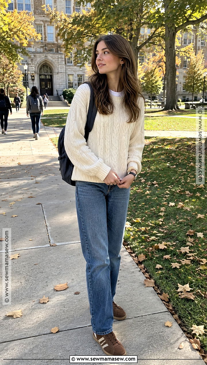 Brandy Melville Cable Knit Sweater And Jeans Outfit - 15 back to school outfits brandy melville