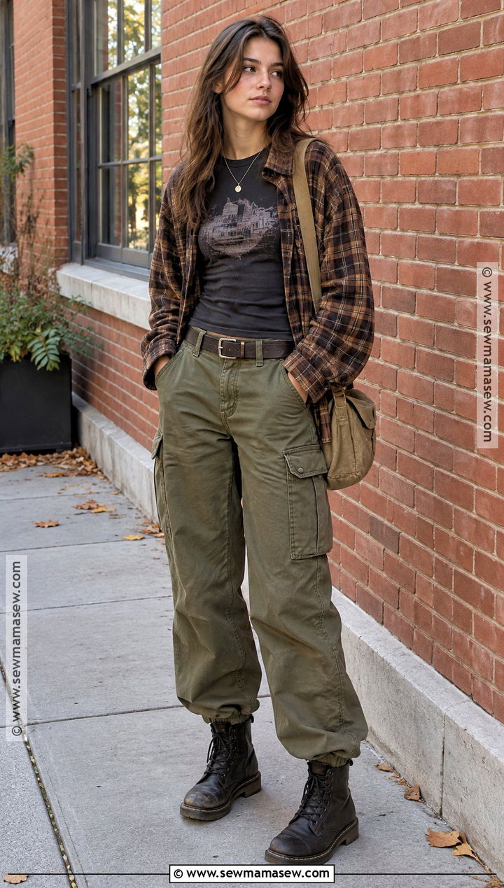 Brandy Melville Graphic Tee Flannel And Cargo Pants Outfit - 20 Brandy Melville Fall Outfits