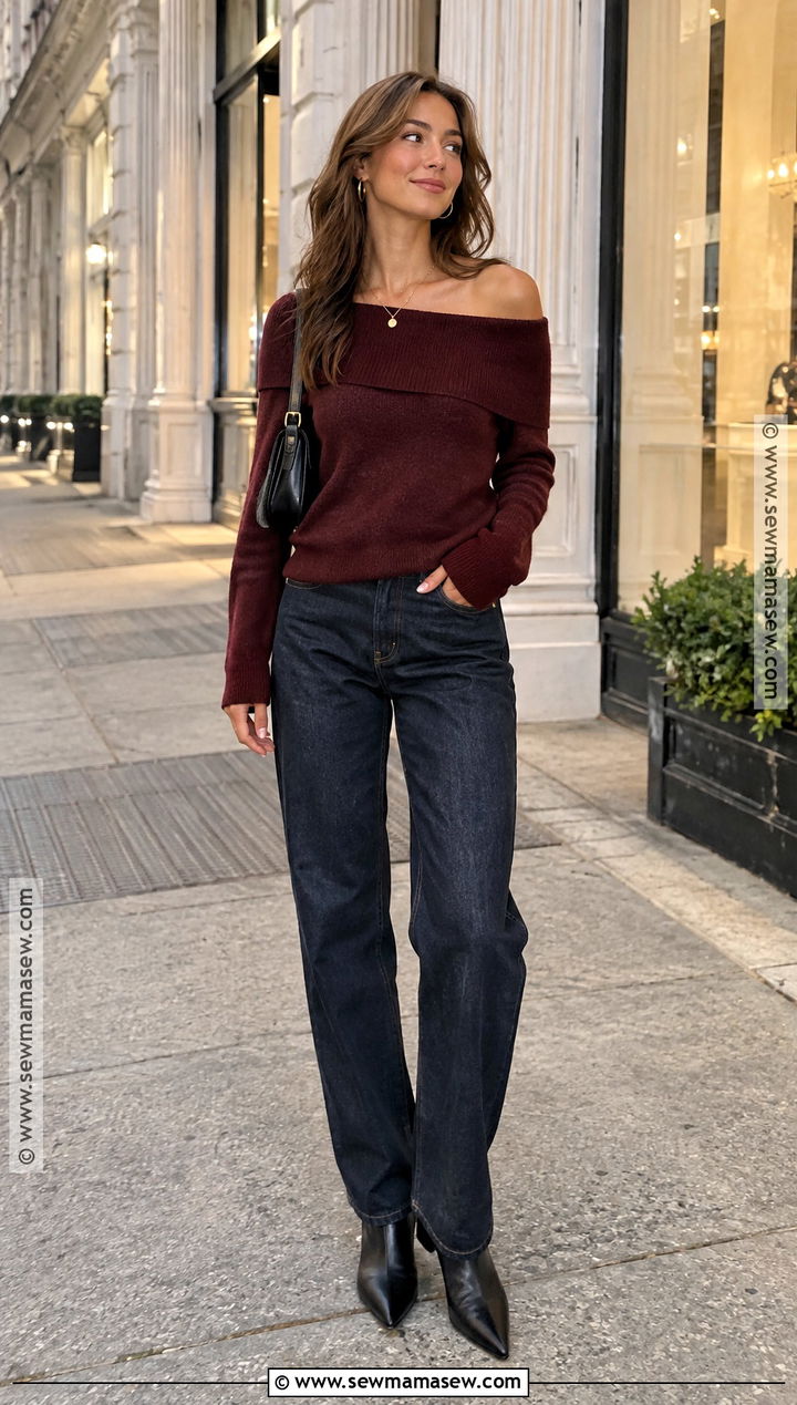 Brandy Melville Off Shoulder Sweater And Dark Jeans Outfit - 20 Brandy Melville Fall Outfits