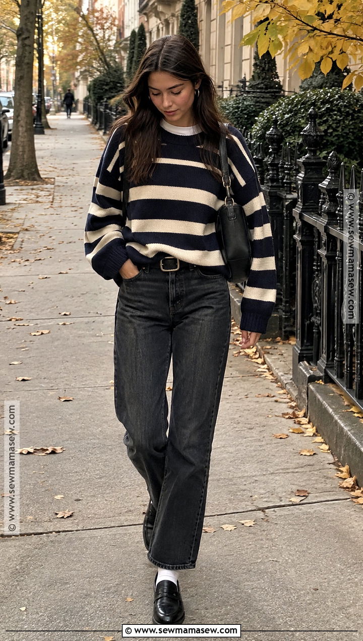 Brandy Melville Striped Sweater And Black Jeans Outfit - 20 Brandy Melville Fall Outfits