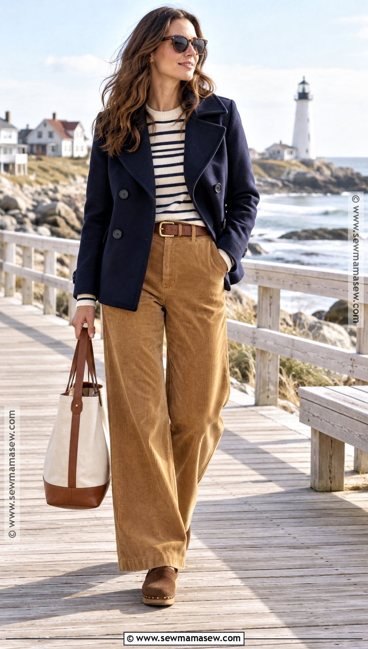 Breton Top and Corduroy Pants Coastal Fall Outfit - 25 Coastal Fall Outfits