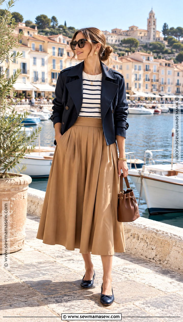 Breton Top and Midi Skirt Fall Outfit - 15 south of france fall outfits