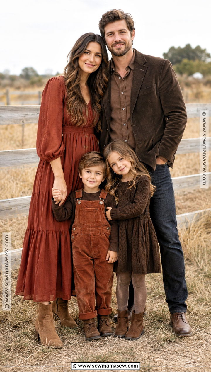 Brick Red And Chocolate Brown Family Outfit - 15 Fall Family Pictures Outfits Red