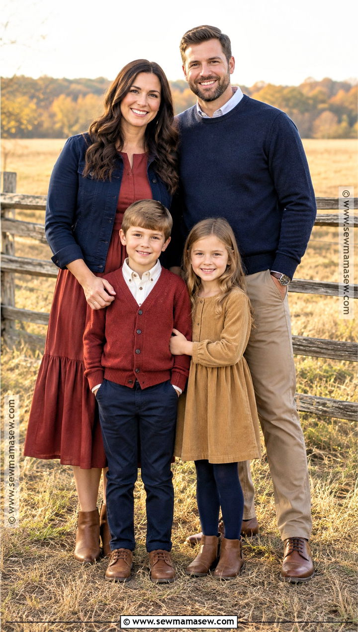 Brick Red Navy and Tan Fall Family Picture Outfit - 20 fall color family picture outfits