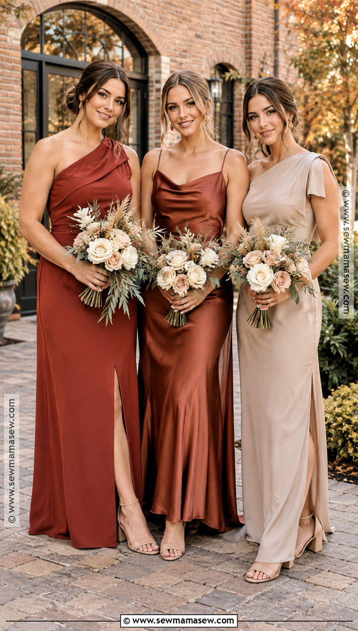 Brick Red Sienna and Beige Bridesmaid Dresses - 20 fall bridesmaid dresses color palettes
