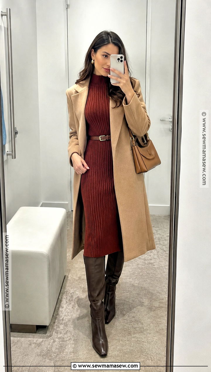 Brick Red Sweater Dress Outfit - 15 Autumn Color Palette Dresses