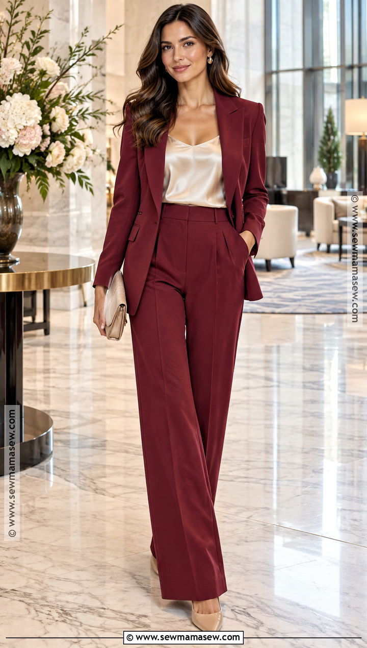 Bridal Brunch Guest Berry Pantsuit Outfit - 15 Bridal Brunch Outfit Guest Fall Ideas