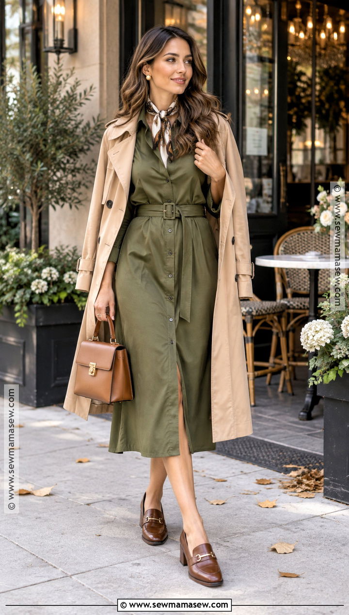 Bridal Brunch Guest Olive Shirt Dress Outfit - 15 Bridal Brunch Outfit Guest Fall Ideas