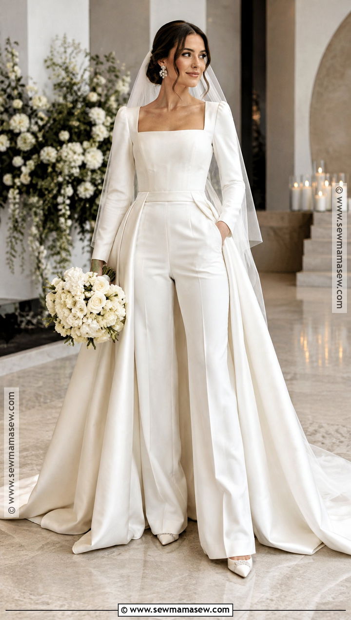 Bridal Jumpsuit With Detachable Skirt - 20 wedding dress for fall ideas