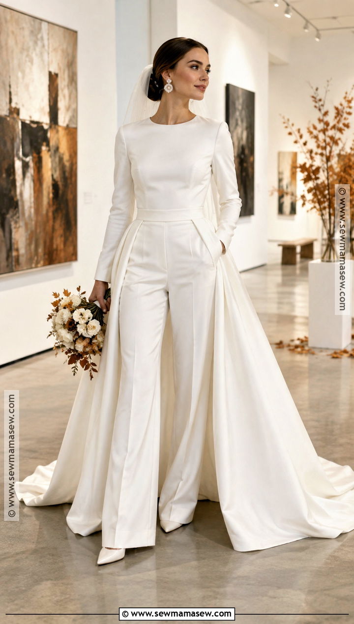 Bridal Jumpsuit With Detachable Skirt - 25 autumn wedding dress ideas