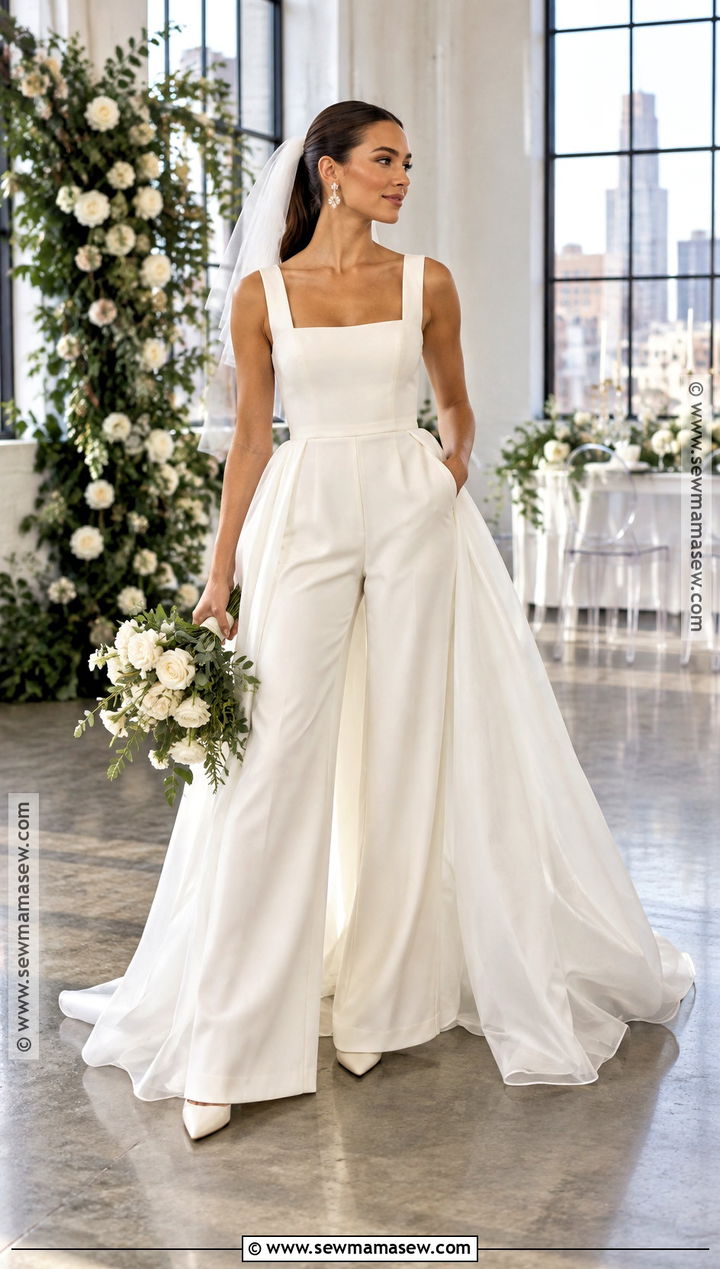 Bridal Jumpsuit With Detachable Skirt - 15 early fall wedding dress ideas