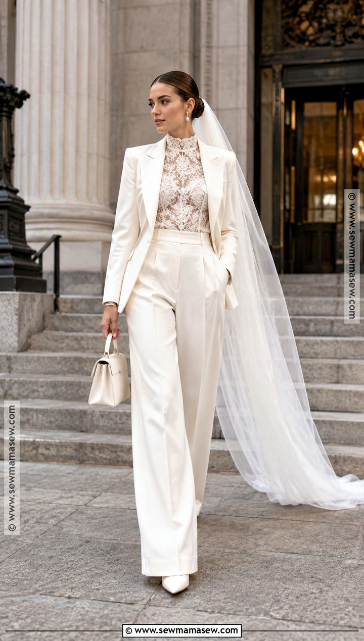 Bridal Trouser Suit With Lace Top - 25 november wedding dress ideas