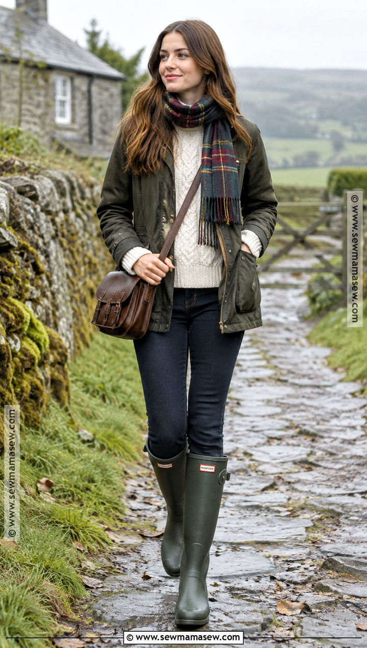 British Fall Wax Jacket And Rain Boots Outfit - 15 british fall style ideas