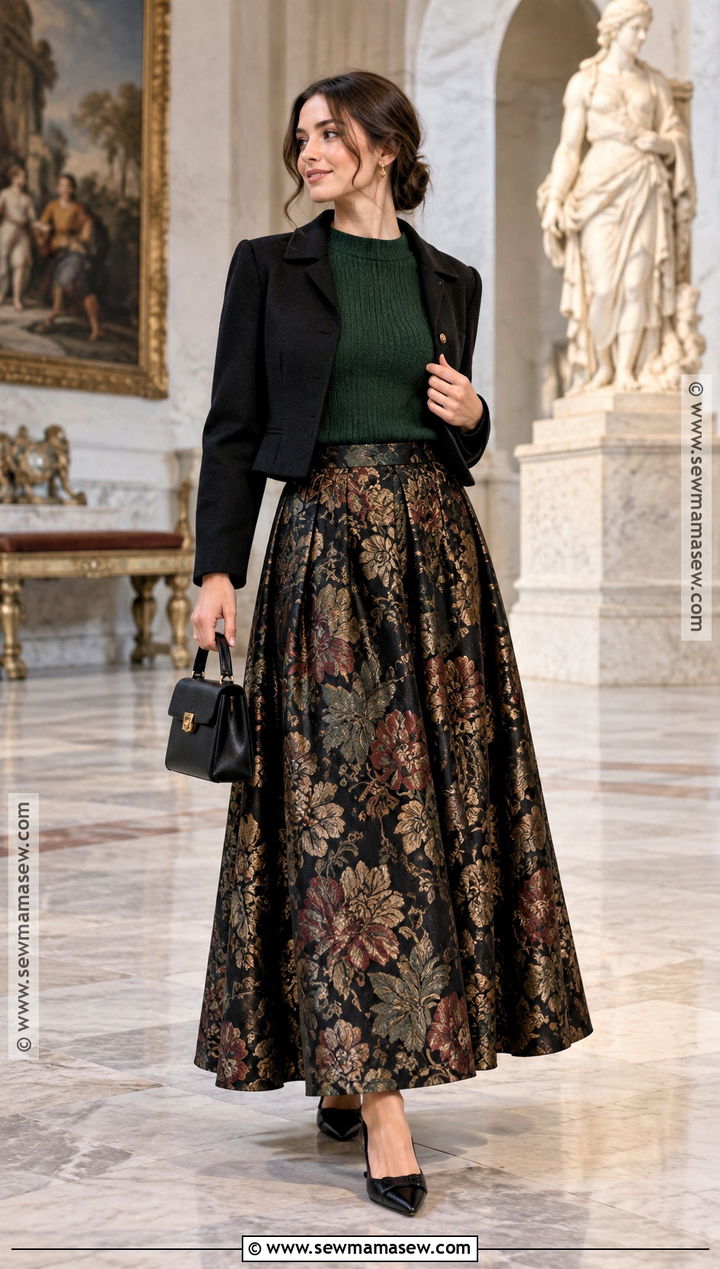 Brocade Maxi Autumn Skirt Outfit - 20 autumn skirts