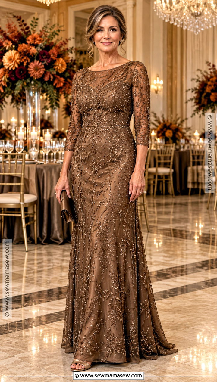 Bronze Beaded Mother of the Groom Gown With Metallic Sandals - 20 mother of groom dresses fall