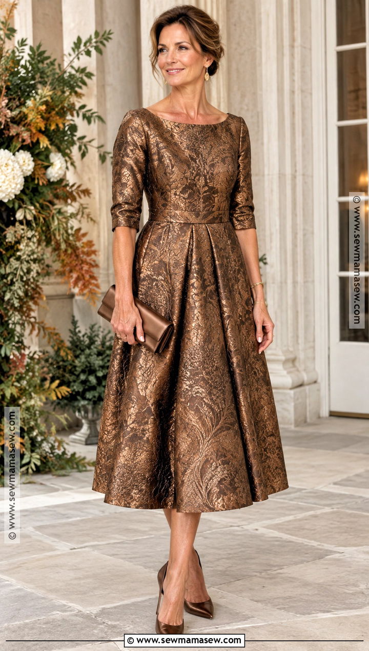 Bronze Jacquard Mother of the Groom Dress - 20 mother of the groom dresses fall wedding