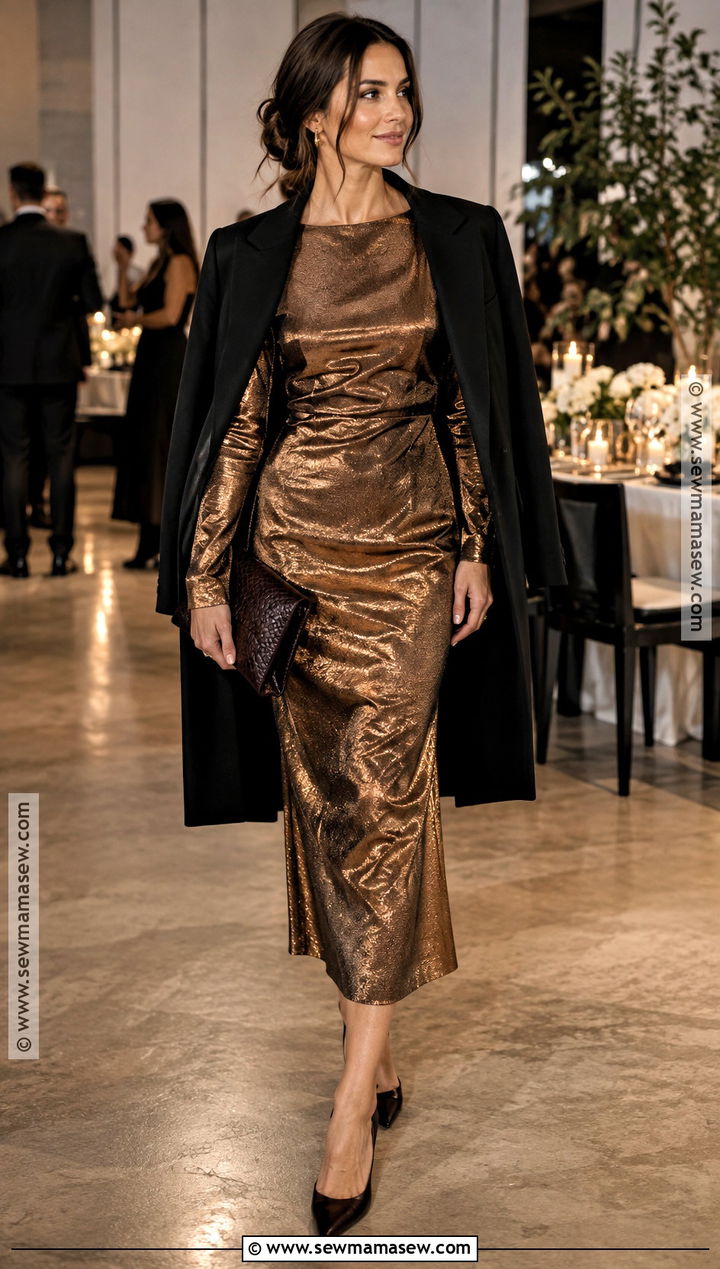 Bronze Metallic Autumn Wedding Guest Dress - 25 autumn wedding guest dress ideas