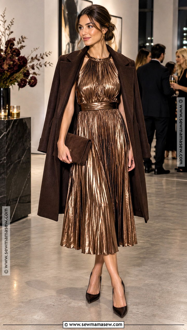 Bronze Metallic Midi Dress - 20 fall party dresses for women