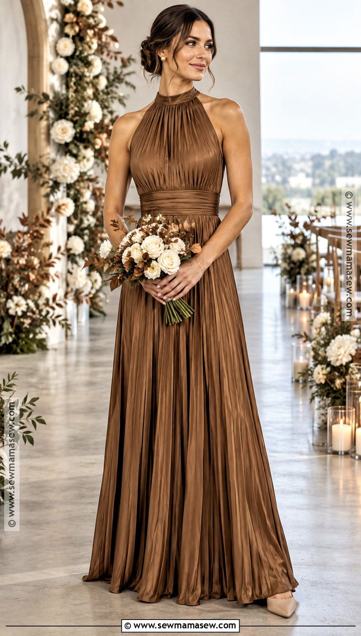 Bronze Pleated Bridesmaid Dress - 15 Fall Wedding Brown Bridesmaid Dresses