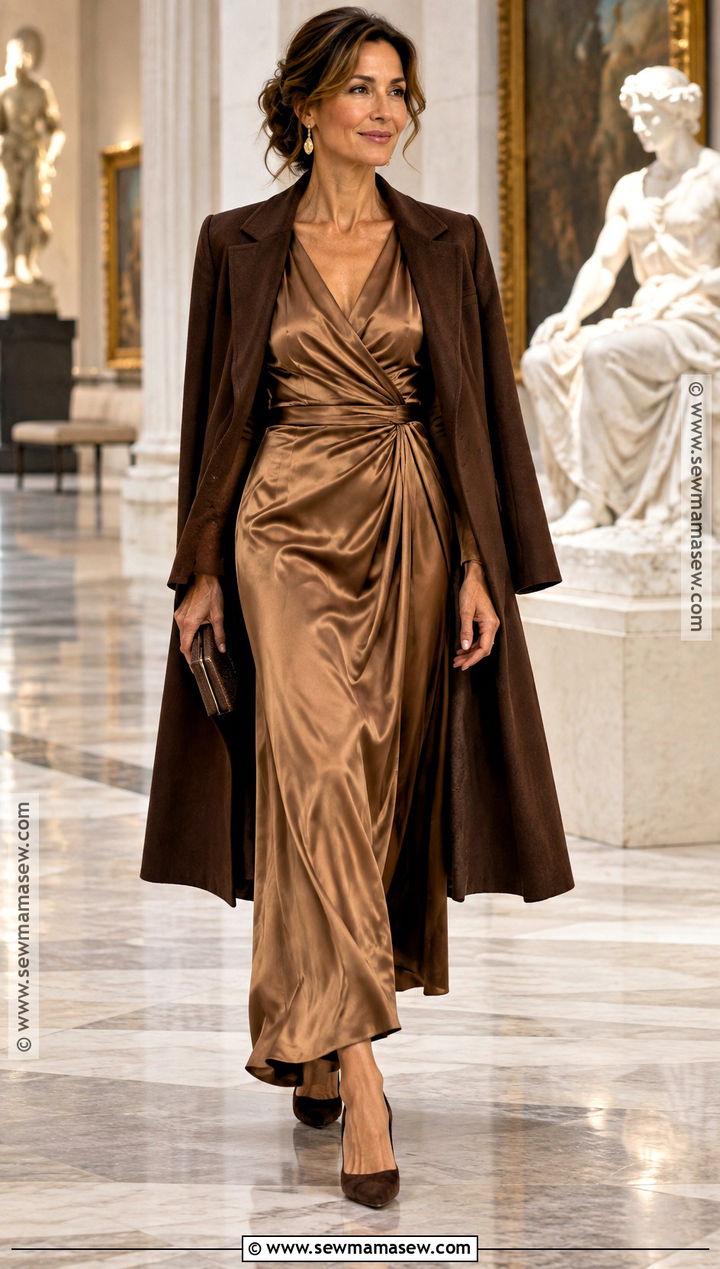 Bronze Satin Wrap Mother of the Bride Dress - 15 Mother Of Bride Dresses Fall Wedding