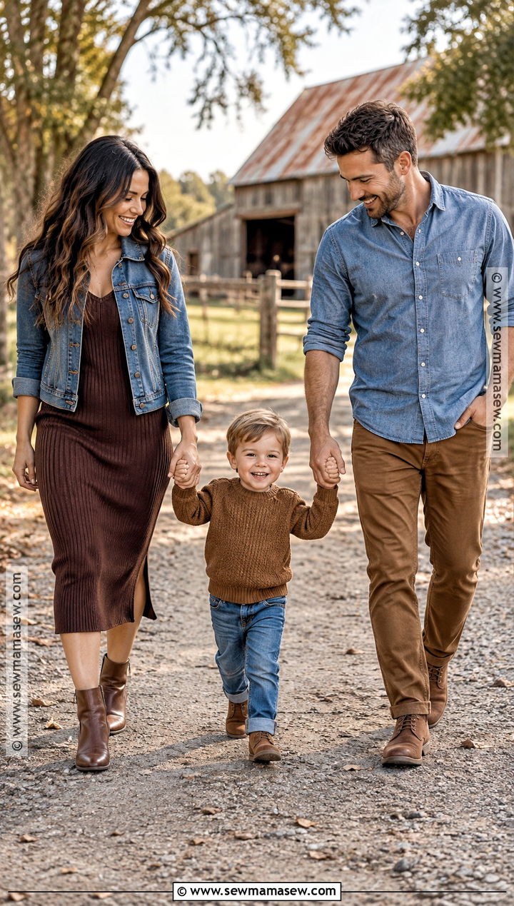 Brown And Denim Fall Family Of 3 Photo Outfit - 20 fall family of 3 photo outfits
