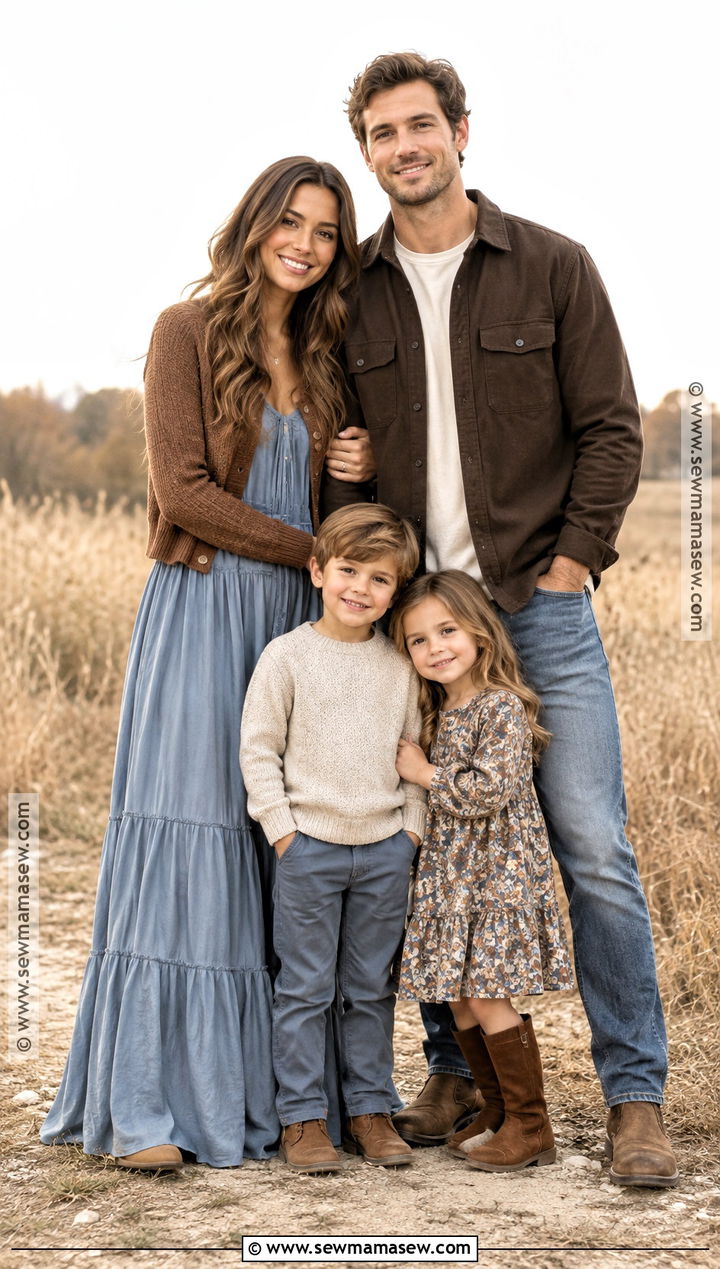 Brown And Dusty Blue Fall Family Picture Outfits - 15 clothes for family pictures fall